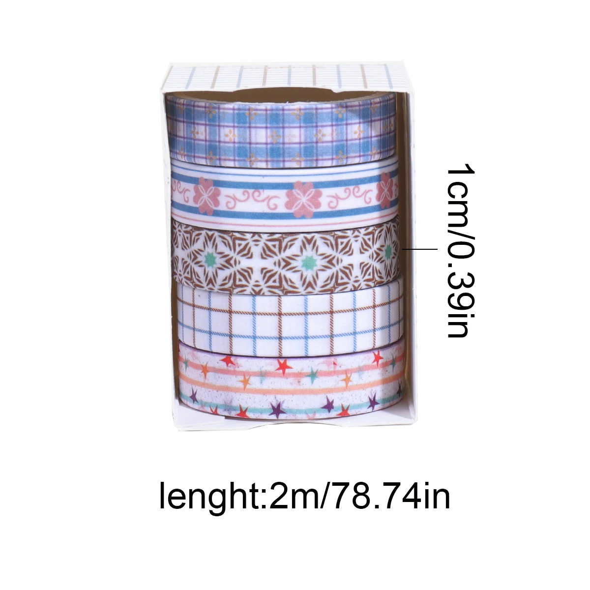 5 Rolls/Box 1cm x 2m Basic Pattern Washi Tape, Plaid Dot Stripe Designs for Scrapbooking Journal DIY Craft Decorative Tape