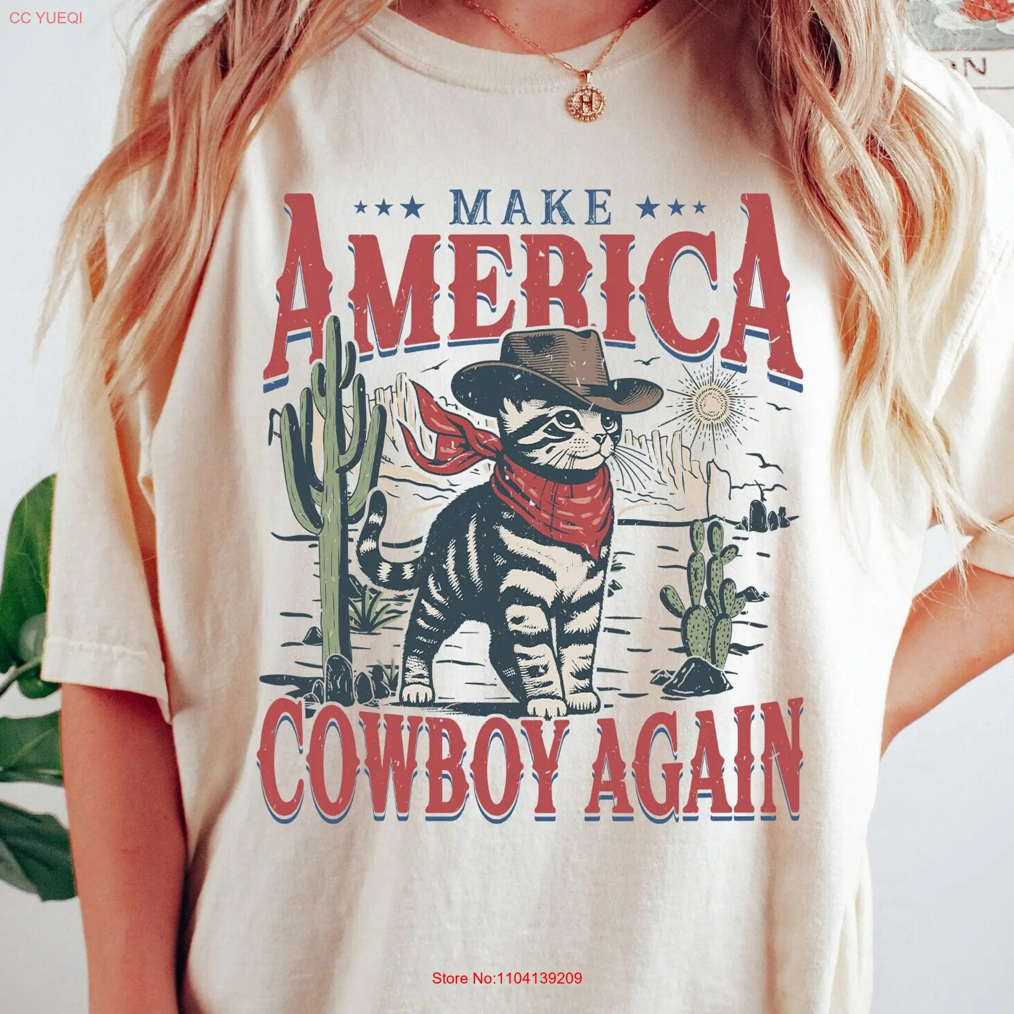 Make America Cowboy Again CaT T Shirt Western 4th of July Bucking Bronco for Patriotic long or short sleeves