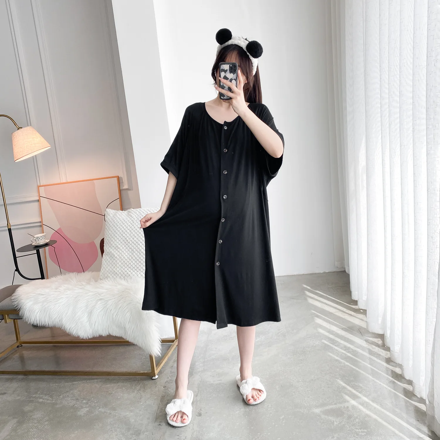 Women\'s 100% Cotton Nightgowns Button Down Nursing Pajamas Nightshirt Pregnant Woman Sleepshirt Pajama Dress Casual Nightdress