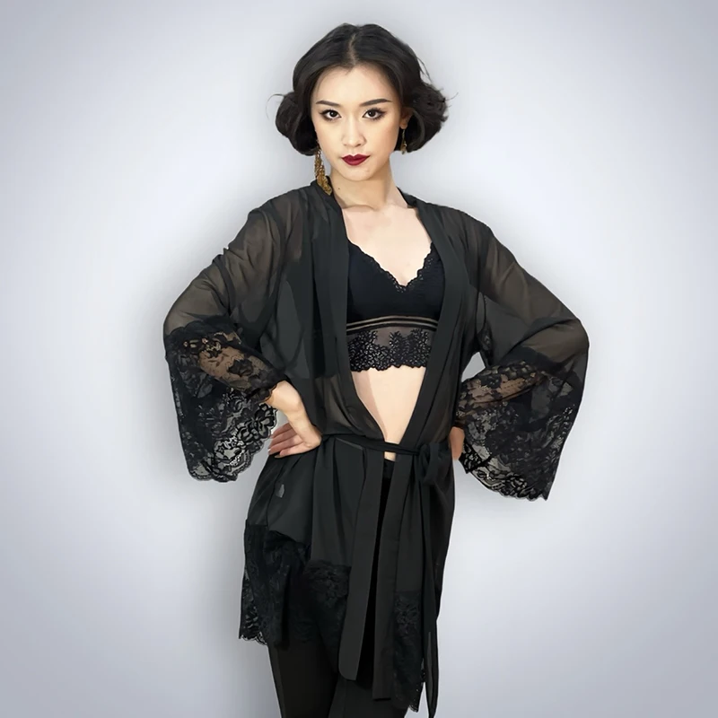 

Black Mesh Latin Dance Coat Lace Bra Women Practice Clothing Rumba Modern Dance Training Wear Sexy Latin Dance Tops DNV24418