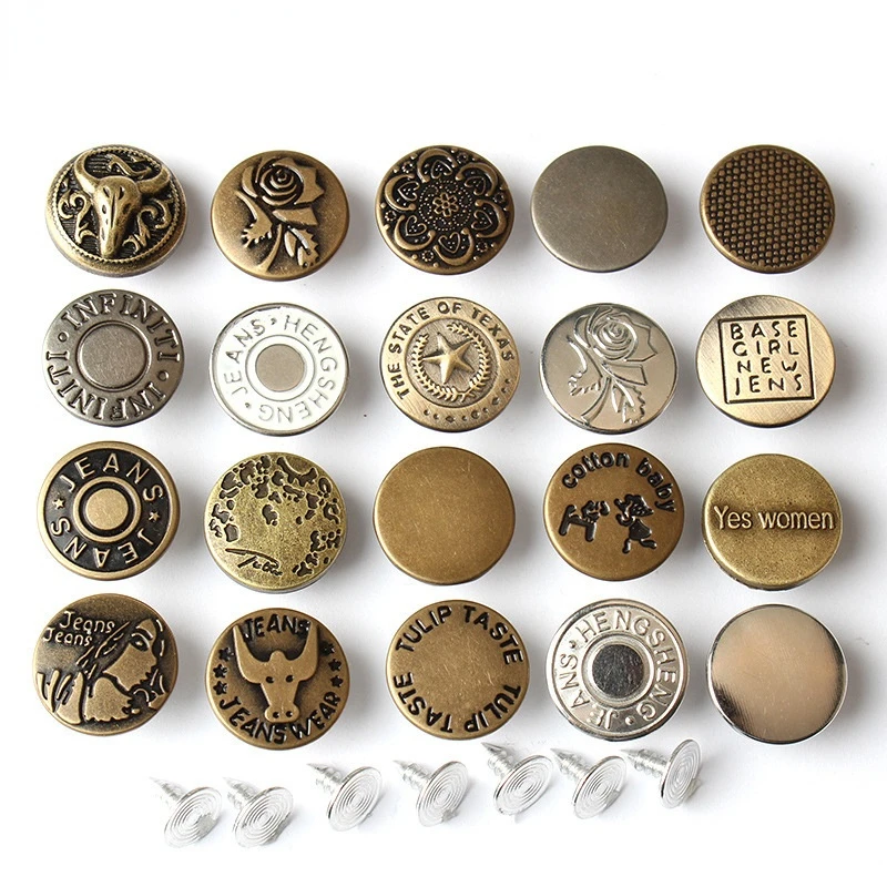 10pcs/bag 17mm Vintage High-grade Metal Copper Button Jeans I-button Jacket Overalls with Decorative Buttons