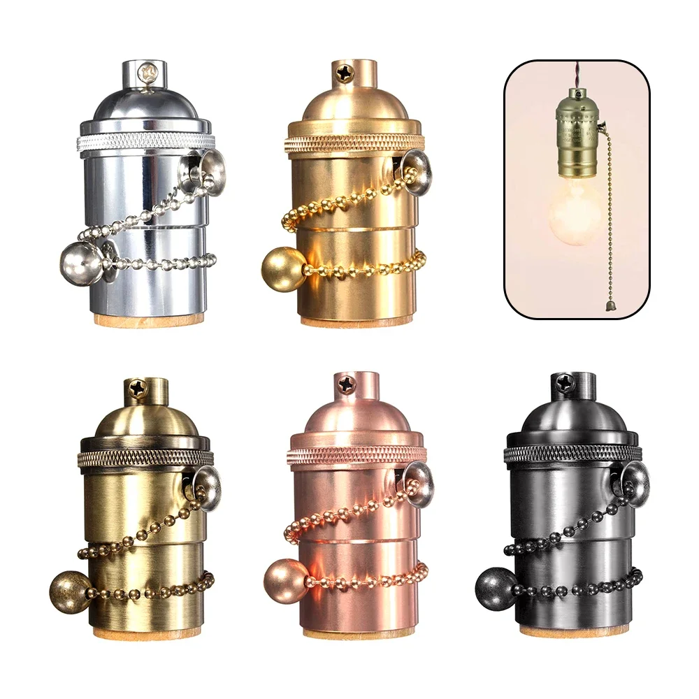 vintage edison lamp holder zipper switch base de luz led linha de suspensao iluminacao fittings ouro prata bronze lamp head e27 01