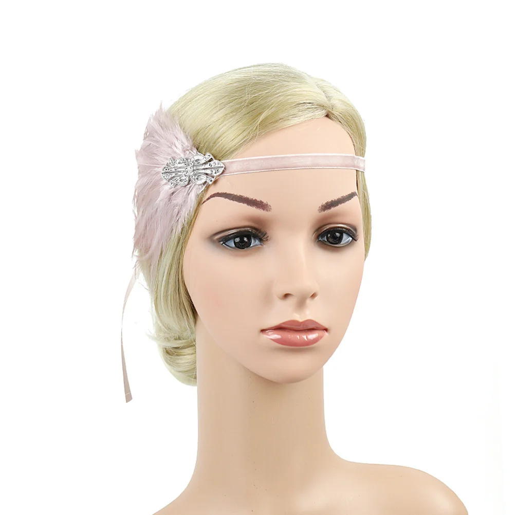 

Flapper Hair Band Nude Ostrich Rhinestone Sequined Headpiece for Wedding Bridal Cocktail Party Photography