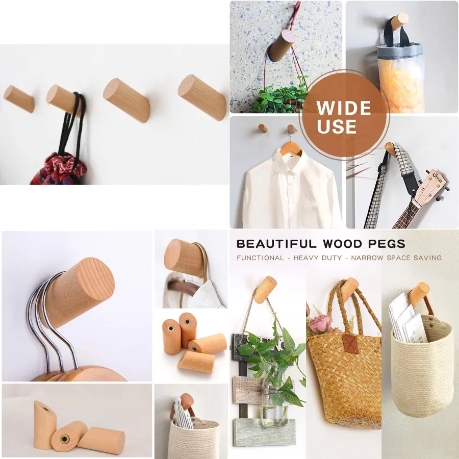 

Wood Wall Hooks 4 Pack Mounted Rustic Wooden Heavy Duty Robe Hook Hat Rack for Hanging Bathroom Towels Clothes Hanger in Beech