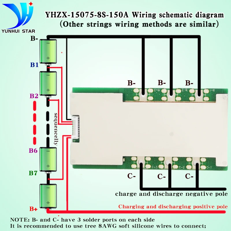 Bms 3s 4s 5s 6s 7s 8s 12v 24v 120A  Lifepo4 and Li-ion Lithium Protection Board with Balance  Temperature Control Free Cable