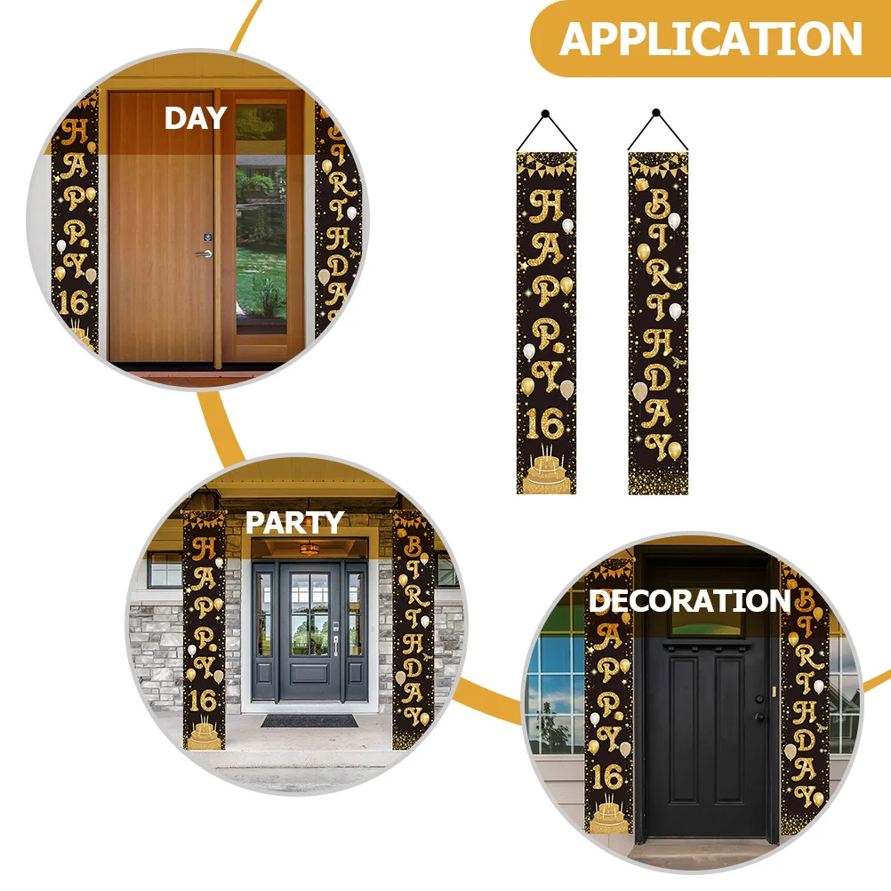 

1Pair Birthday Party Decor Couplets Cheerful Hanging Banners for Indoor Outdoor Celebration Lightweight Polyester Pendant with