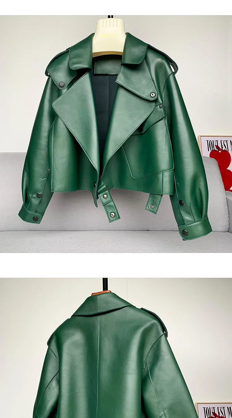 Genuine Sheepskin Leather Biker Jacket - Womens Winter Spring Coat