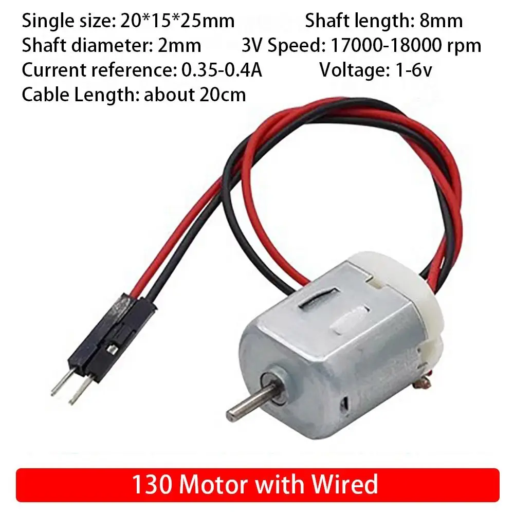 1Set New with Wired 130 Small Motor Kit 4WD DC Four Wheel Drive Motor Rotor Speed 18,000RPM Mini Micro 72MM Propeller