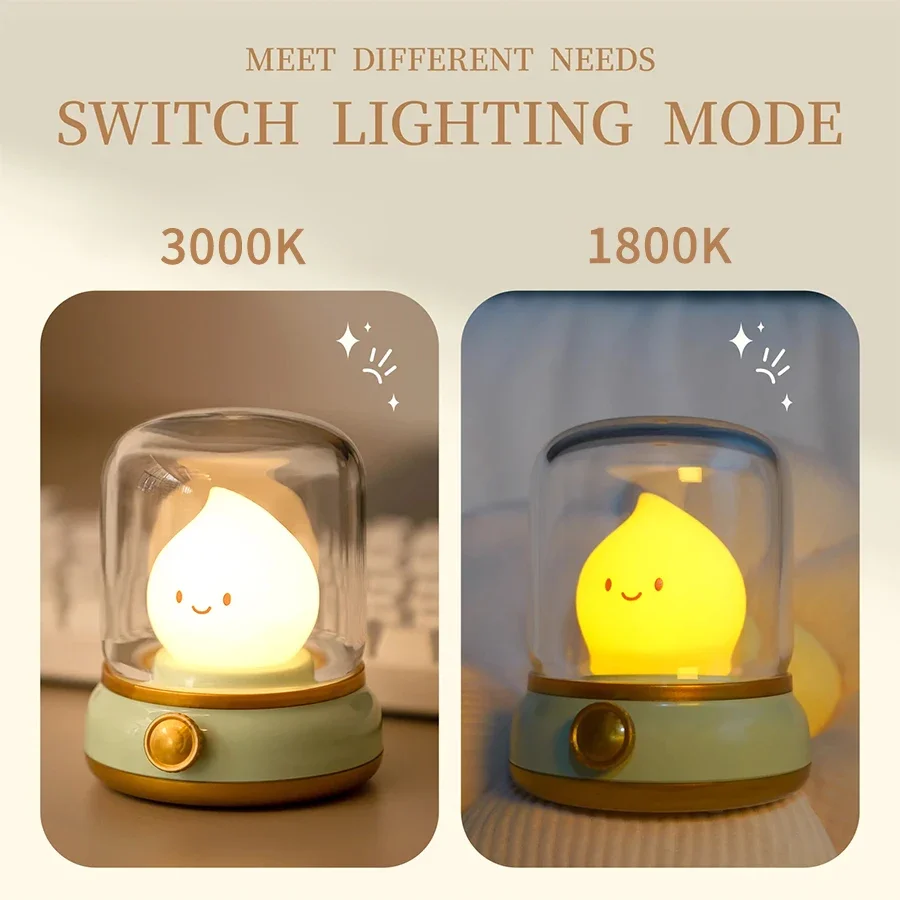 Cute Mood LED Night Light Kerosene Lamp USB Rechargeable Brightness Adjustable Retro Style Room Decoration Lamp Cartoon Gift