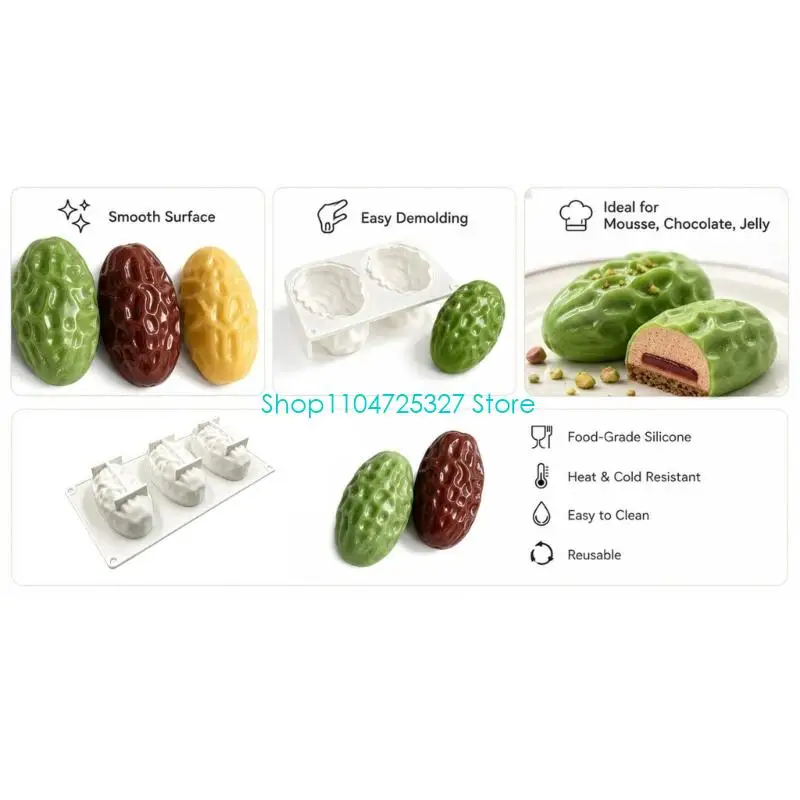 D8KF 3 Cavity Date Baking Tray White Kitchen Form for Chocolate Treats, Flexible Dessert Pan 10.6 x 21.8 x 3.9 for Family Pastry