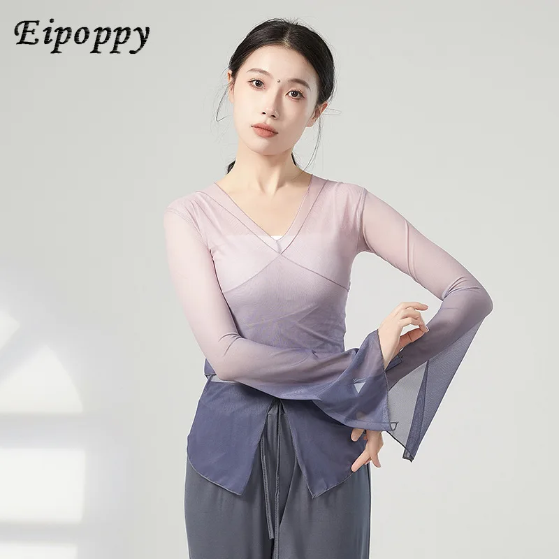 Gradual change of body rhyme gauze clothes practice clothes women's modern dance clothing tops