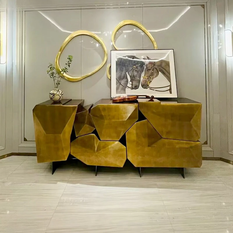 

Light luxury high-end art solid wood sideboard Villa home designer irregular creative storage cabinet