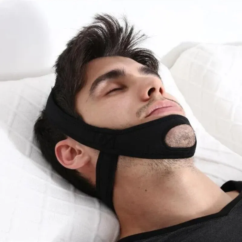 Men\'s Prevention of Sweating Black Diving Material Black Anti Snoring Open Mouth Breathing Correction Strap Assisted Sleep Under