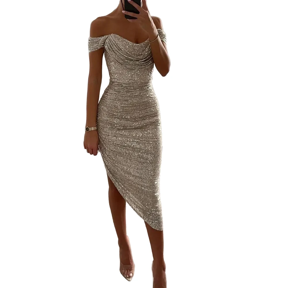 Vestido de festa requintado fora do ombro vestidos aplicáveis para casamentos disponíveis em vários tamanhos novo vestido elegante