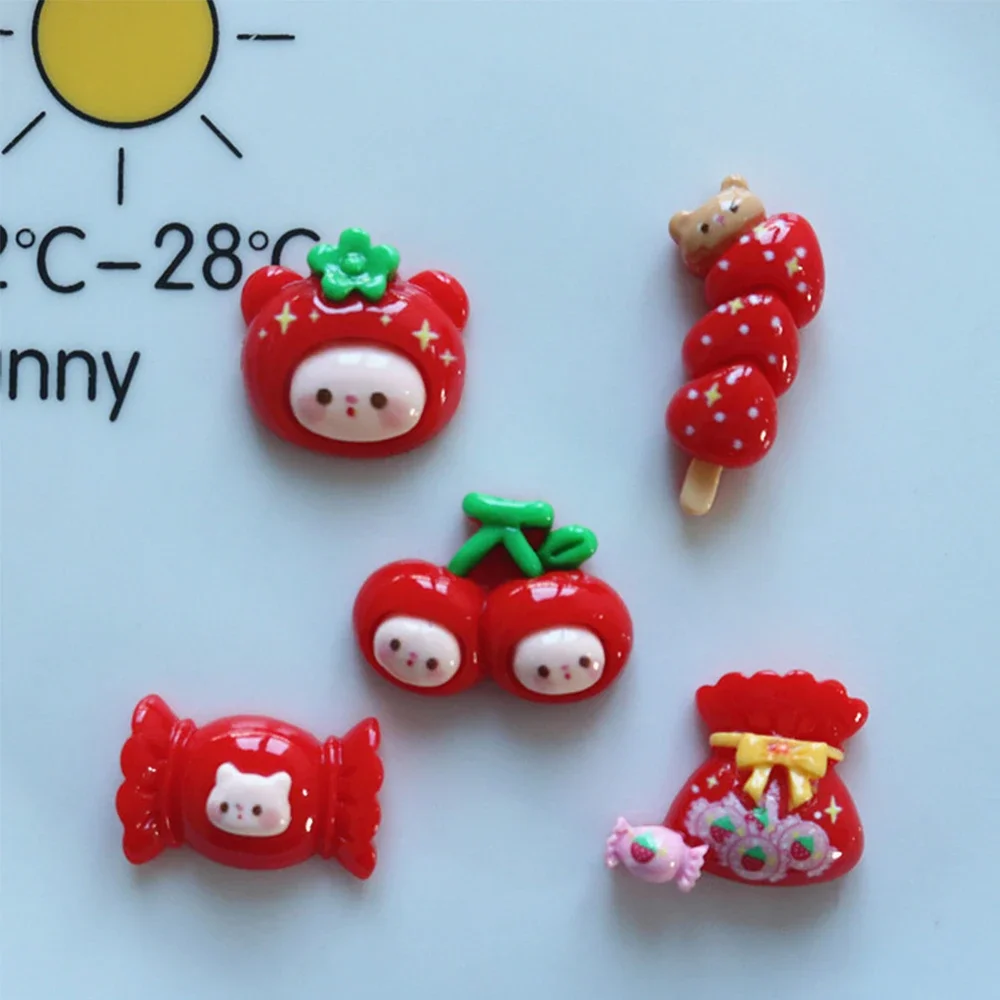 10PCS Shiny Red Candy Series Miniature Resin Flat Back Cabochons For Hairpin Scrapbooking DIY Home Decor Craft Accessories