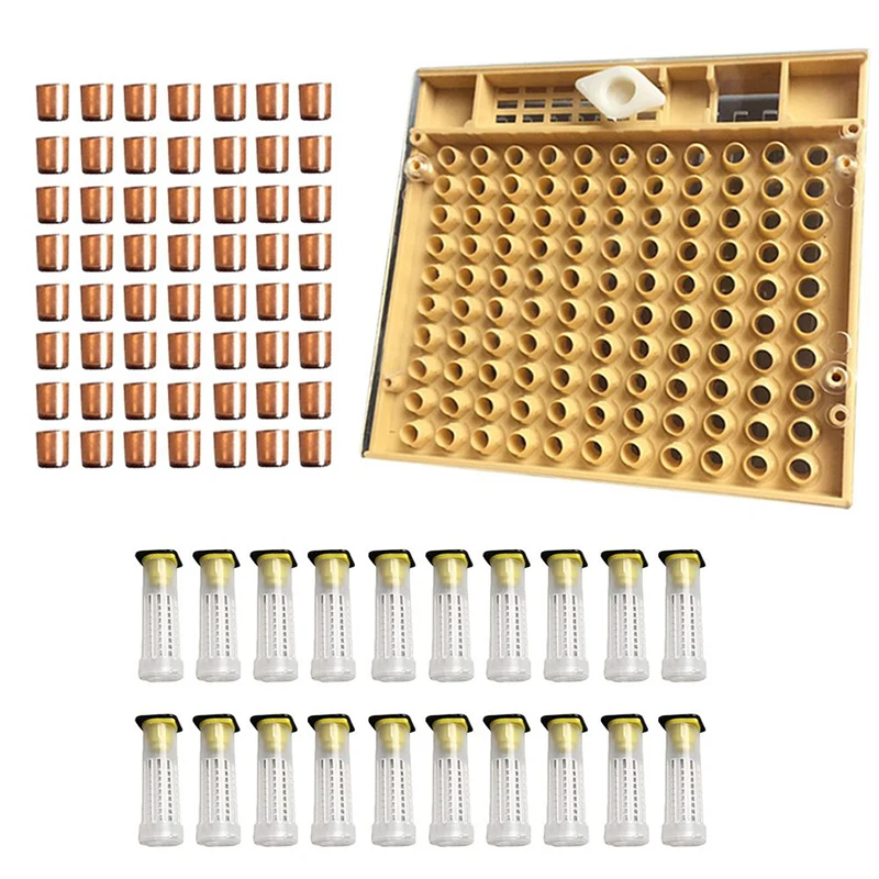 Bee Cell Cups Cup kit Queen Cage Greenvive Queen Rearing System Queen Bee Breeding Set Cultivating Box 110pcs Plastic