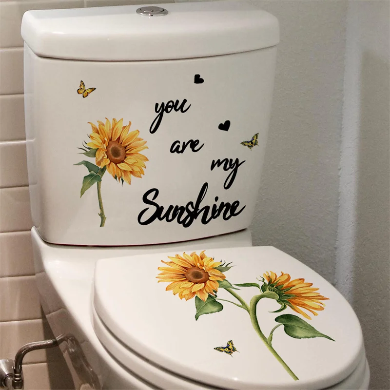 M19 Pflanzen Blumen Sonnenblumen Schmetterlinge Wanda uf kleber Toiletten aufkleber Badezimmer Toiletten abdeckung Kühlschrank Aufkleber WC Dekoration – Detail 30