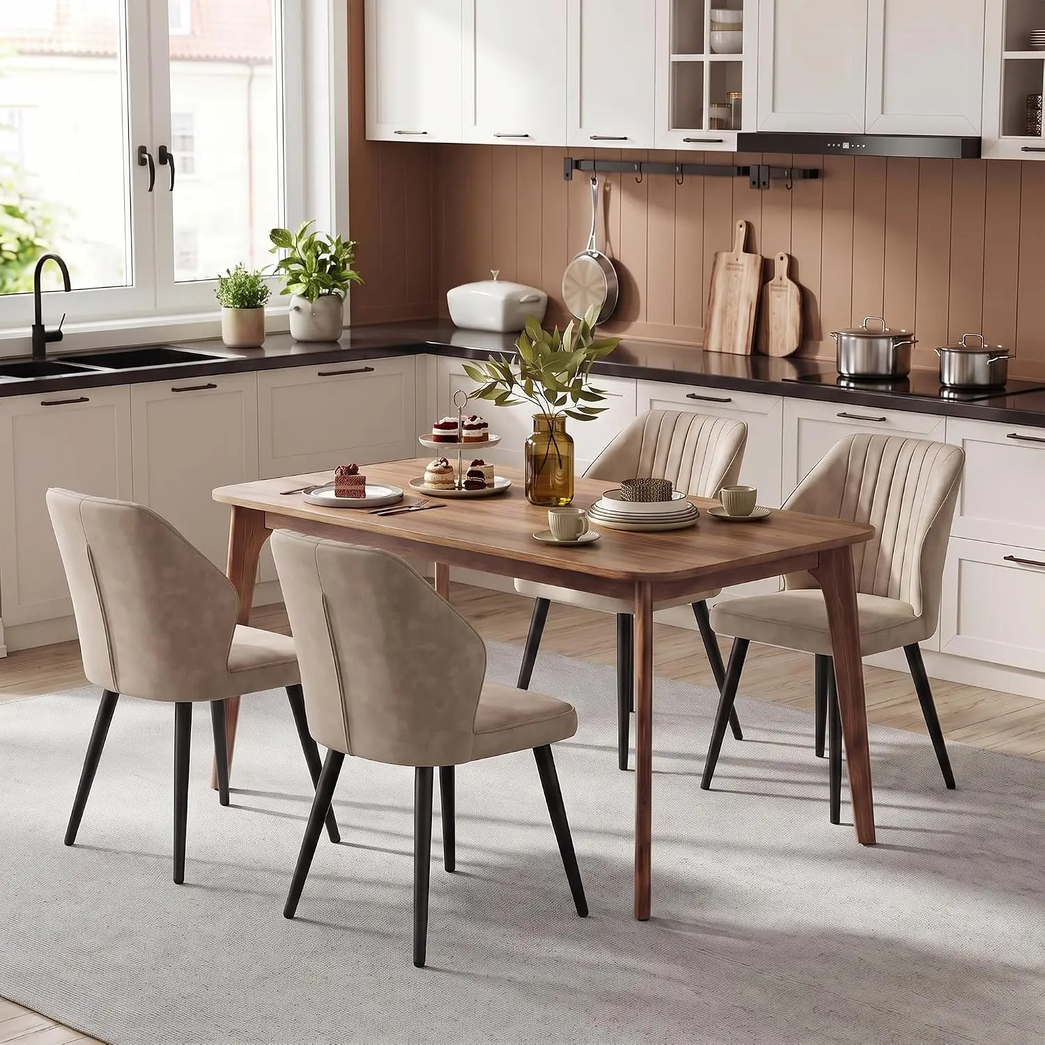 Faux Leather Dining Chair Set of 4 Mid-Century Modern Upholstered Kitchen Chair with Metal Legs for Dining Room, Customized