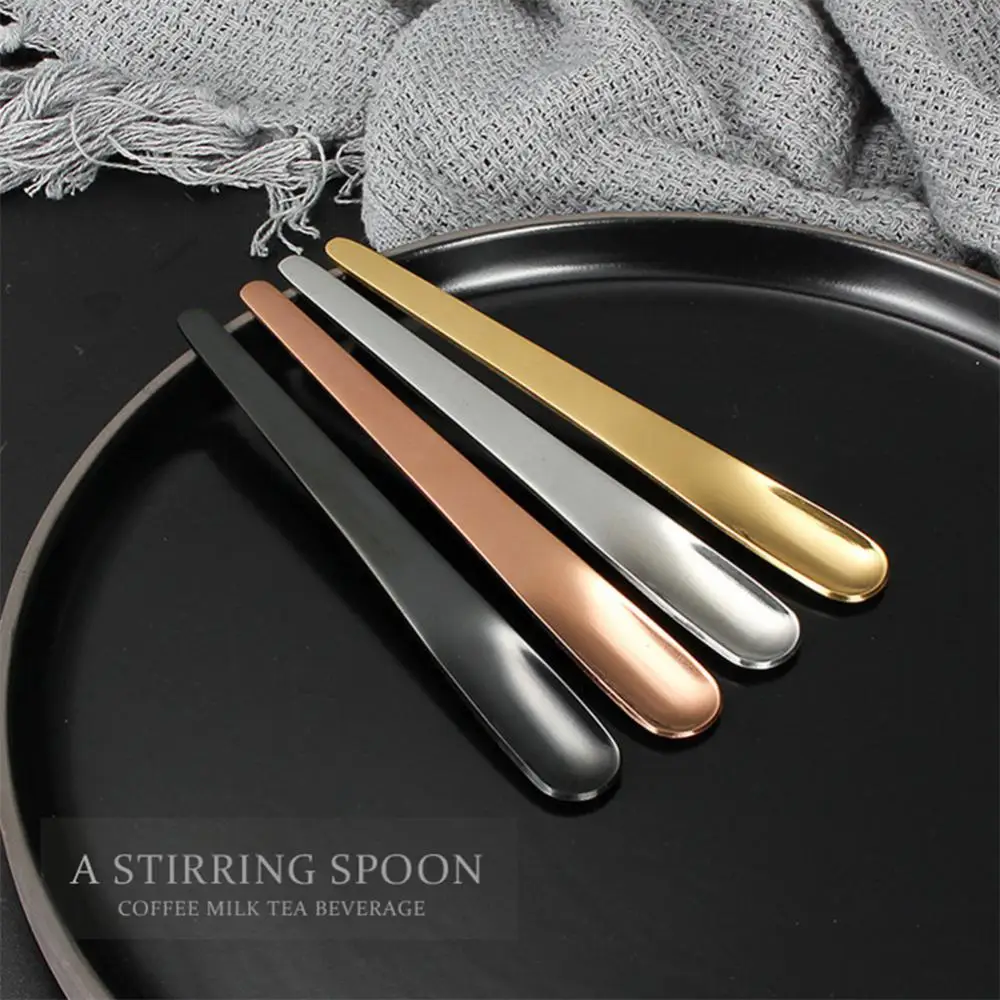 5pcs Tea Spoon Stainless Steel Flat Spoon Espresso Spoon Dessert Small Coffee Scoop Mixer Stirring Bar Spoon Kitchen Tableware