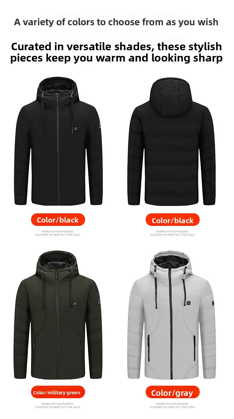

Winter Casual Heating Cotton Clothes, Youth Detachable Collar, Black Hooded Thickened Loose Intelligent Heating Cotton Clothes