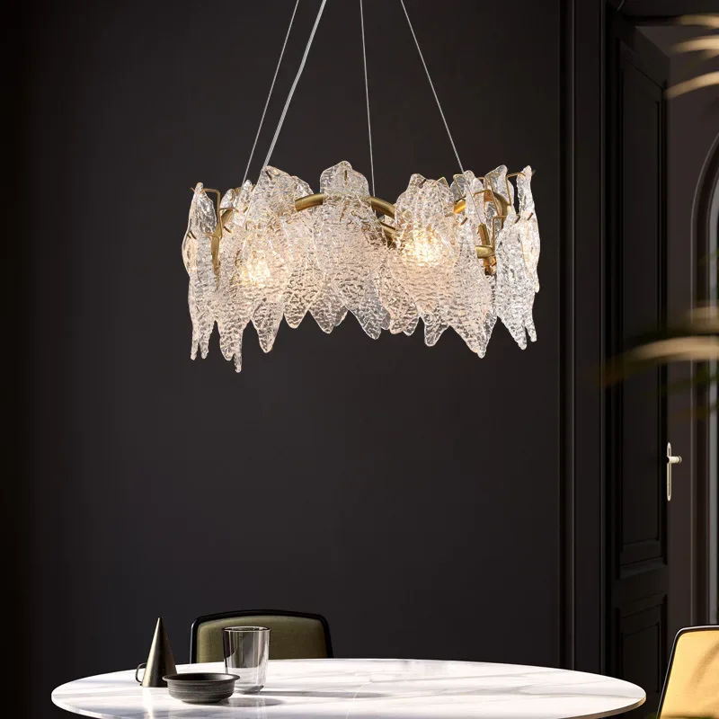 

ModernGlass LED Crystal Clear Chandelier Gold Wavy Pendant Light Nordic Home Decor Living Dining Room Lighting Fixtures