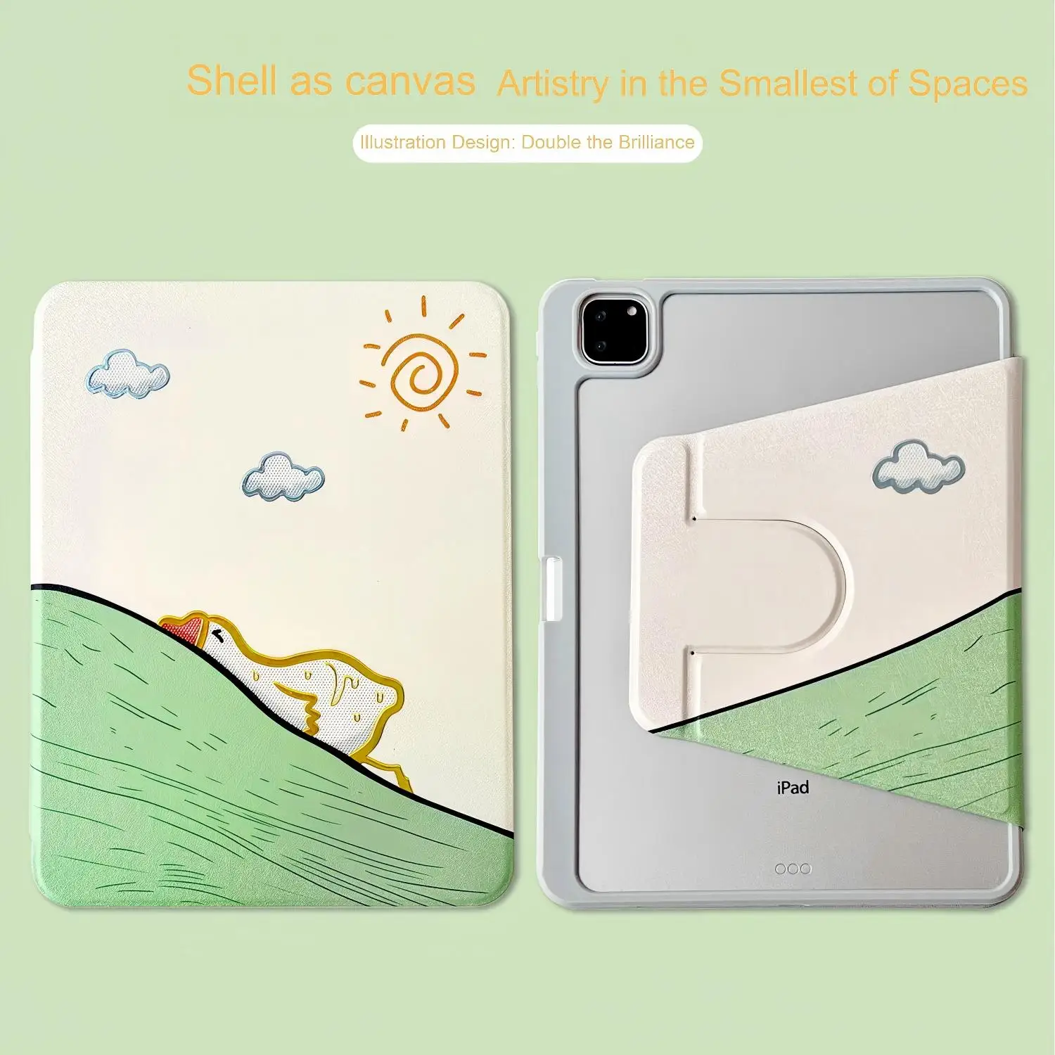 

Green Gold-Plated Sun Duck 360° Rotating Tablet Protective Case For iPad Pro 13 11 12.9 2024 2025 Air3 mini6/7th Shock-Resistant