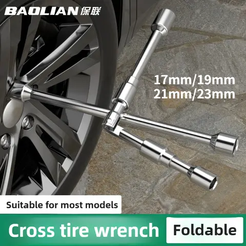 Folding Cross Lug Wrench Car Tire Repair Tool 17 19 21 23mm Labor-Saving Auto Socket Spanner Foldable Wheel Nut Lug Remover