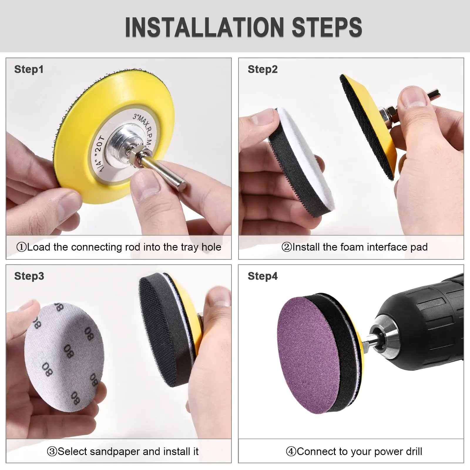 78 قطعة 3 بوصة أقراص الصنفرة هوك وحلقة دعم الوسادة الحفر الرملي مرفق ساندر للحفر 80-800 فريك للسيارة المعدنية الخشبية