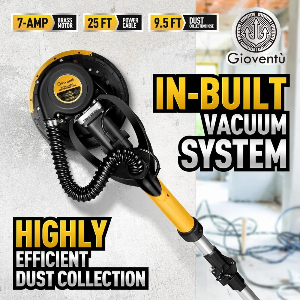 Drywall Sander, 7-amp Powerful Electric Drywall Sander with Vacuum Attachment, Auto Dust Collection,7 Variable Speed 900-1800RPM