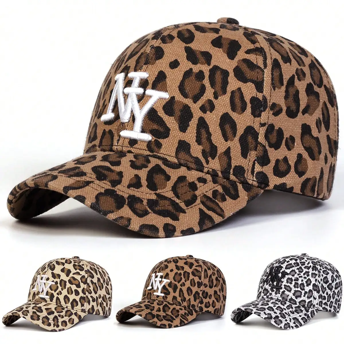 1pc Women's NY Leopard Letter Embroidered Baseball Cap, Casual Street Fashion Hat For Spring, Autumn Season, Traveling, Vacation, Beach