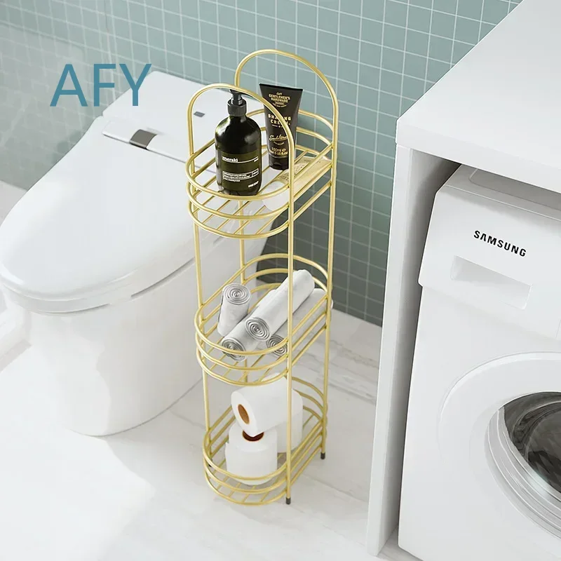 Simple Home Light Luxury Toilet Shelf for Bathroom Multi-layer Seam Toilet Holder for Gold Narrow Edge Cabinet Toilet Storage