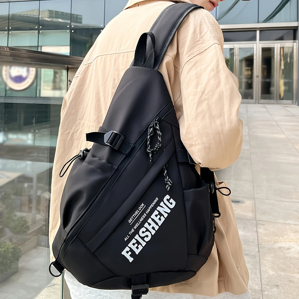 

Aesthetic Letter Print Nylon Sling Backpack, Spacious Casual Chest Bag with Buckle Straps for Travel & Everyday Use