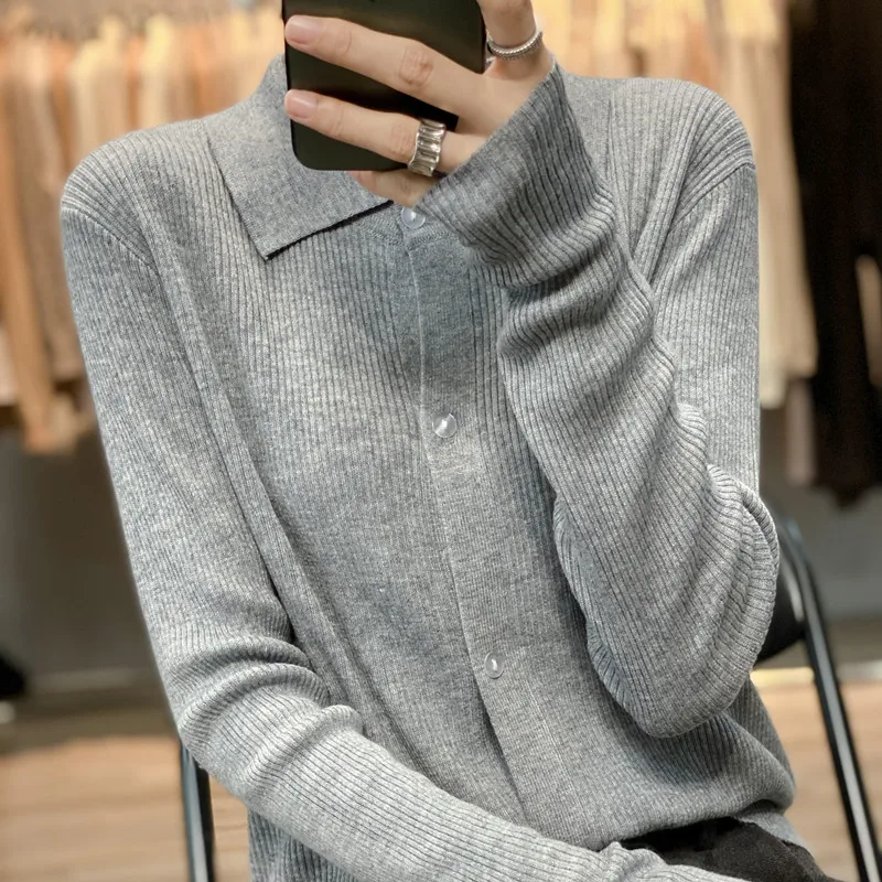 worsted wool polo neck sweater women's sweater cardigan solid color thick thermal cardigan women's sweater fall winter 2023 new