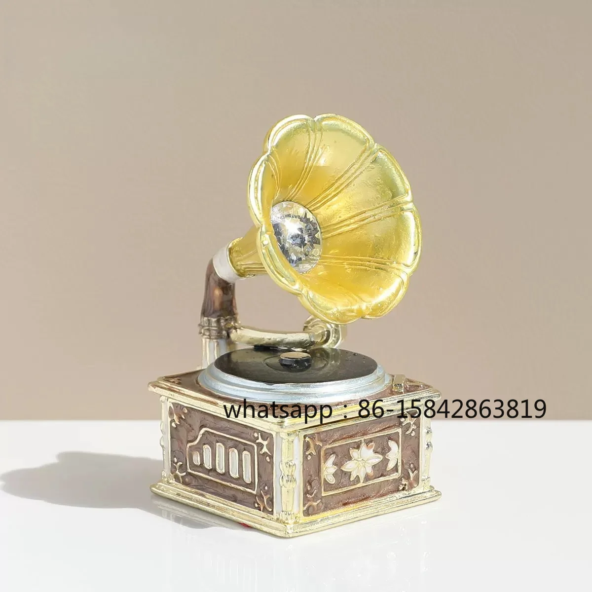 Gramophone Jewelry Box Ornament, Decoration Enamel Color Record Machine Small Gift