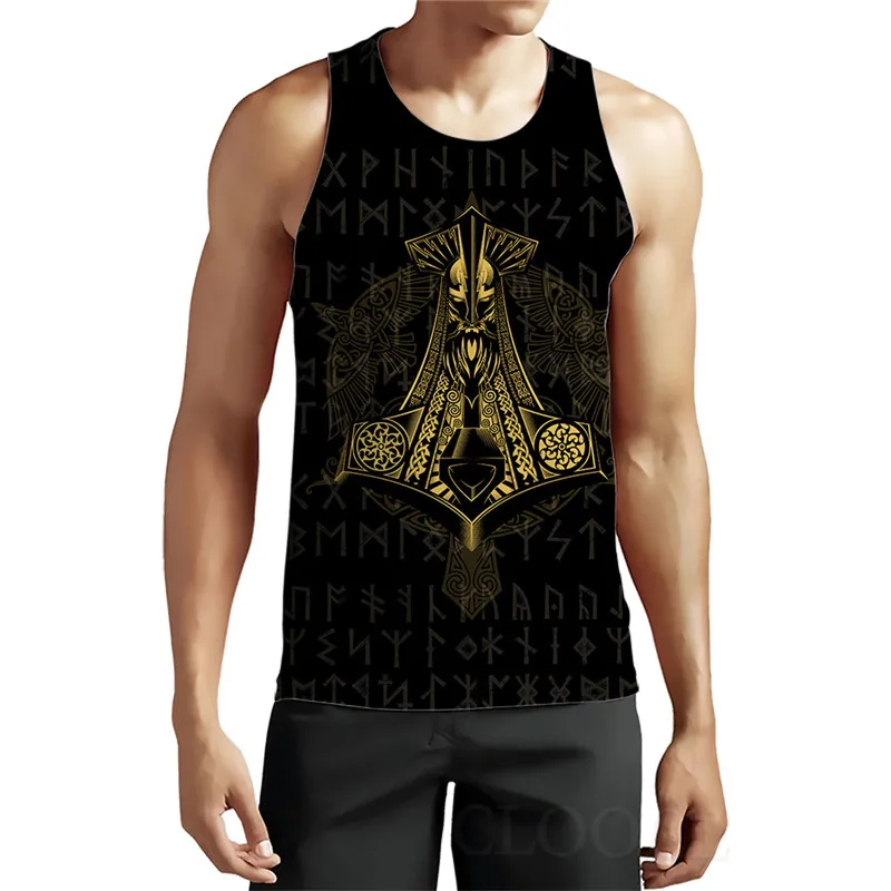 Vintage Men's Gothic Style Tank Tops Summer Sleeveless 3D Print Viking Top Man Clothing Loose Casual Hot Hip Hop Streetwear Vest
