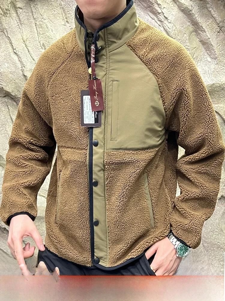 

Итальянский Sle Высококачественный воротник из искусственного меха ягненка, теплоизоляция, зимнее пальто для пар, модное пальто с воротником-стойкой, молодежное повседневное поли...