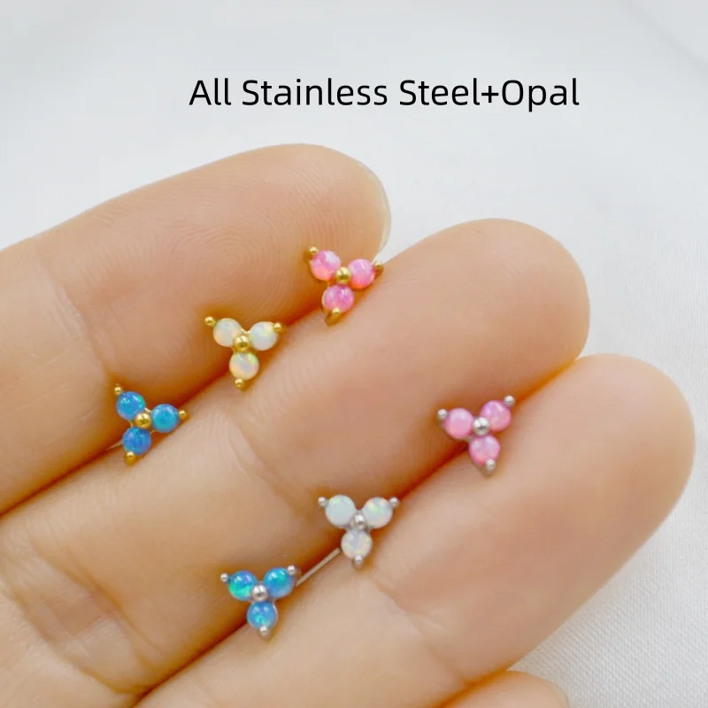 AMIGATINA 10pcs Surgical  Steel Opal Labret Lip Ring Ear Helix Bar Cartilage Earring Tragus Studs 16G