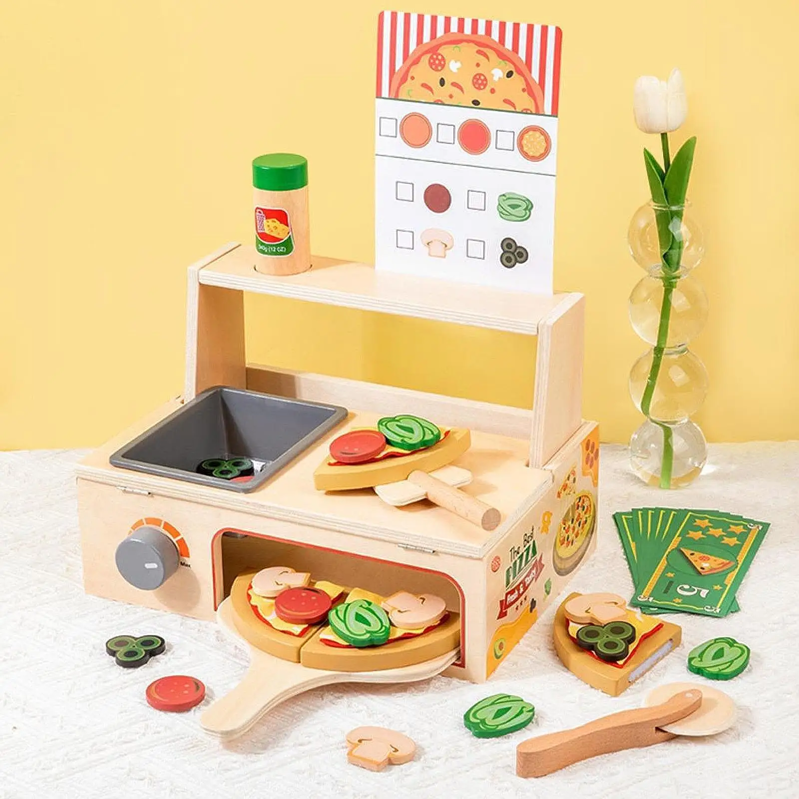 Jouet de Pizza en bois, jouets de simulation pour fêtes de vacances, jeux Parent-enfant