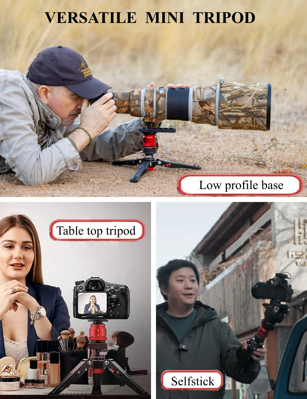 IFOOTAGE Low-profile Tripod CB3 BASE-P Quick Release Head Unlock By Pressing Pedal Mini Portable Stable Aluminum Alloy Tripod