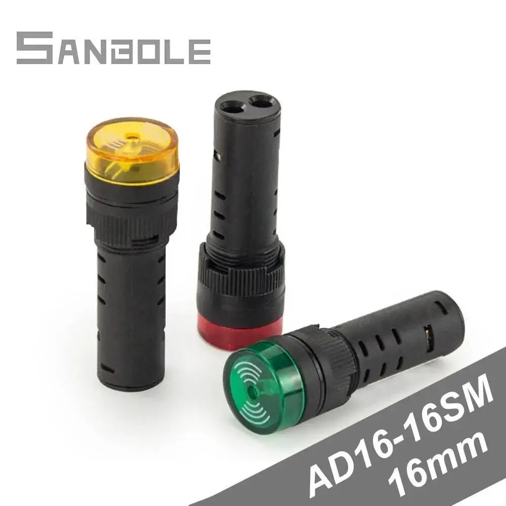 10pcs AD16-16SM Panel Mount 16mm LED flash Alarm Indicator buzzer 12V 24V 220V LED Buzzer Signal Lamp Red Green Yellow
