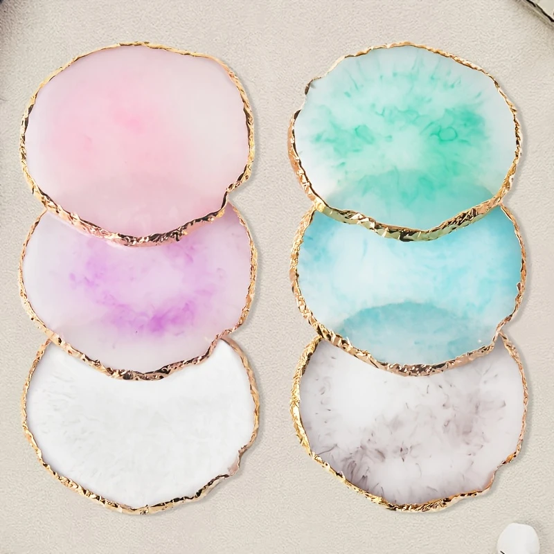 

Resin Agate Tray with Gold Rim, Multi-Purpose Desktop Jewelry Storage Palette, Home Decor Display Tray for Necklace Ring Trinket