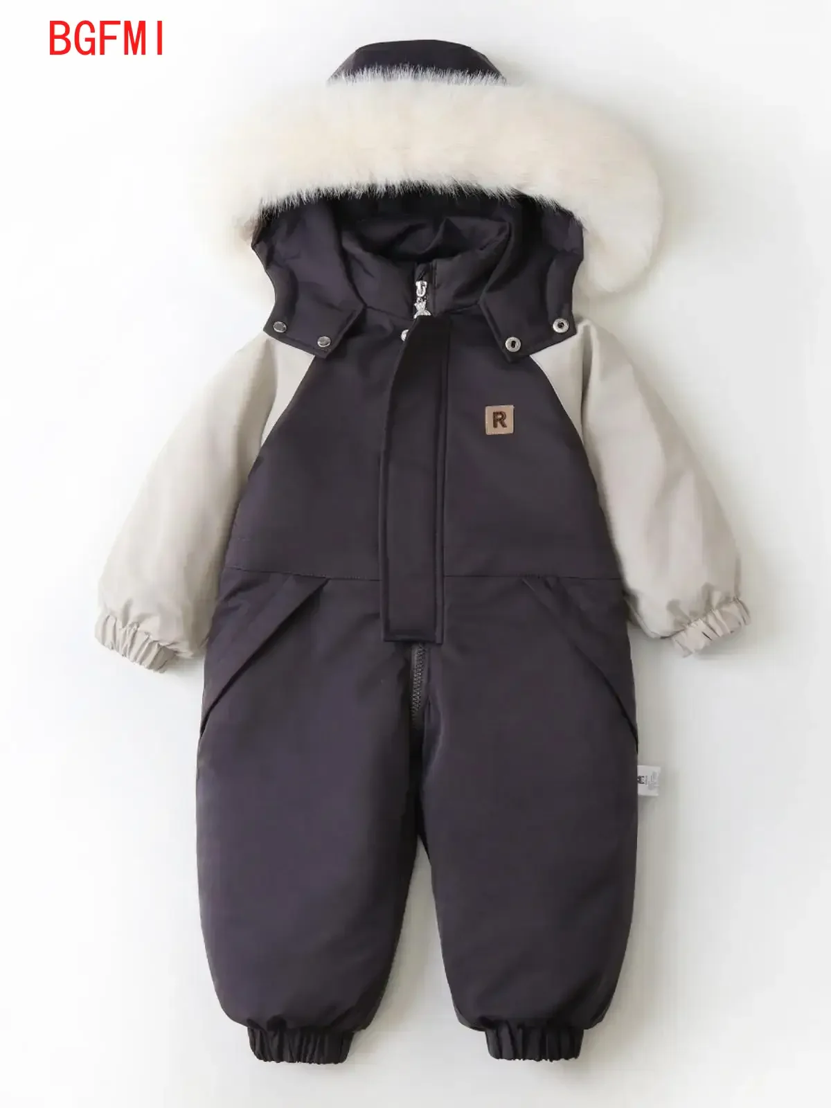 

Корейская детская одежда для детей от 1 до 5 лет, зимний тонкий бархатный комбинезон с цветными блоками, цельная одежда для мальчиков с капюшоном, повседневный лыжный костюм