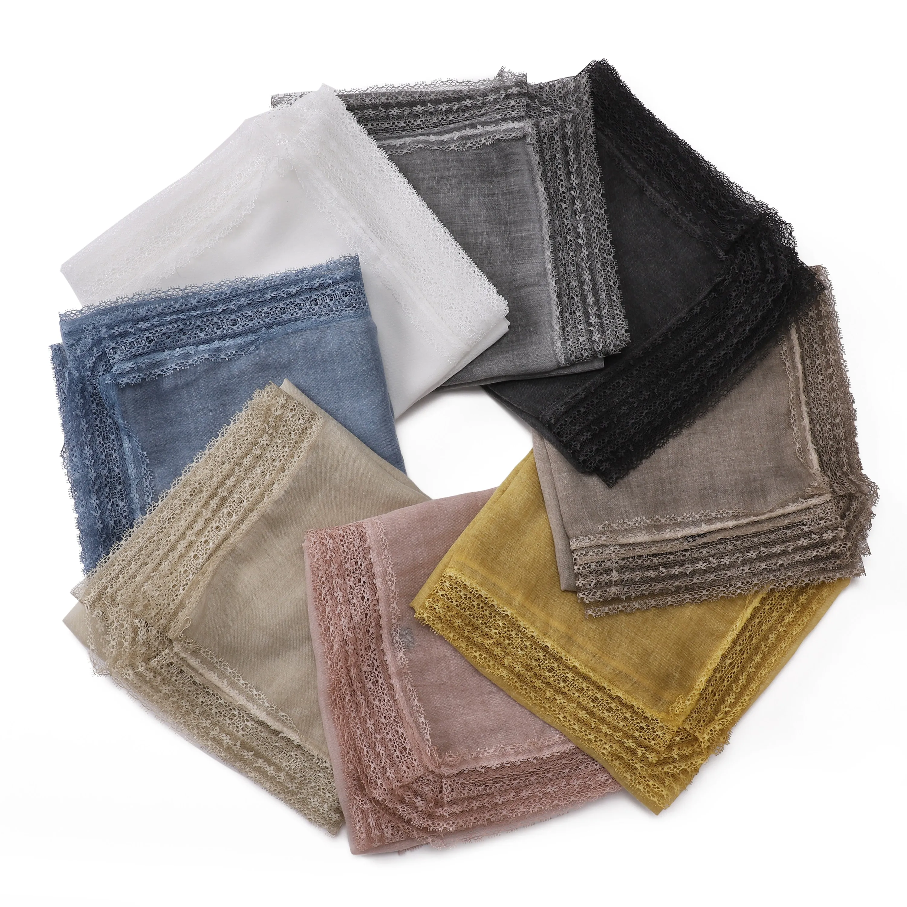 

Последний дизайн, однотонные вискозные шарфы 100*100 см, большой размер, мусульманский платок с кружевными краями, женский хиджаб, женский квадратный шарф