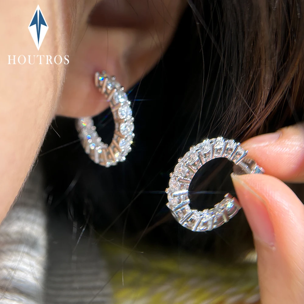 

3mm Real Full Moissanite Hoop Earrings for Women 925 Sterling Silver 18K Gold Plated Stud Earrings Wedding Party Jewelry Gift