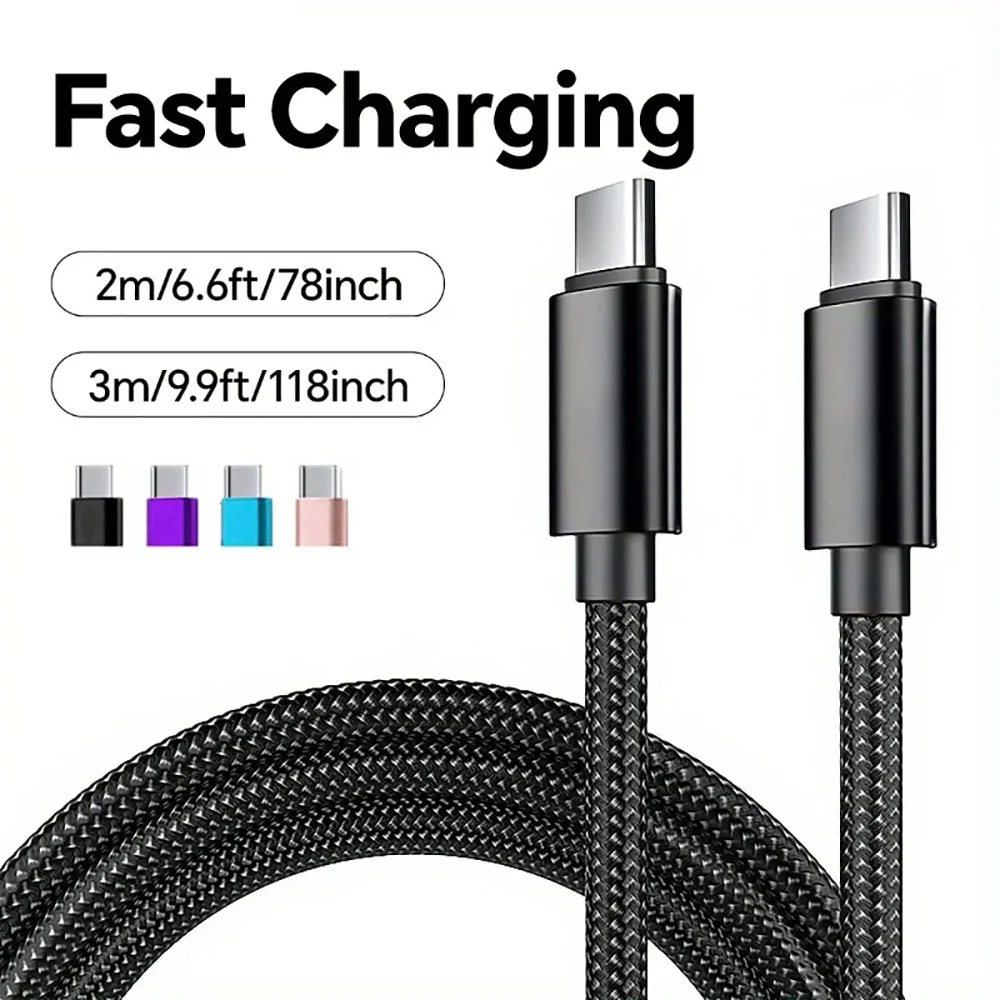 66W 5A Nylon Braided USB C to Type C Fast Charging Data Cable 1M 2M 3M for iPhone 15 16 17 Pro Max Samsung S24 OPPO Xiaomi USB C