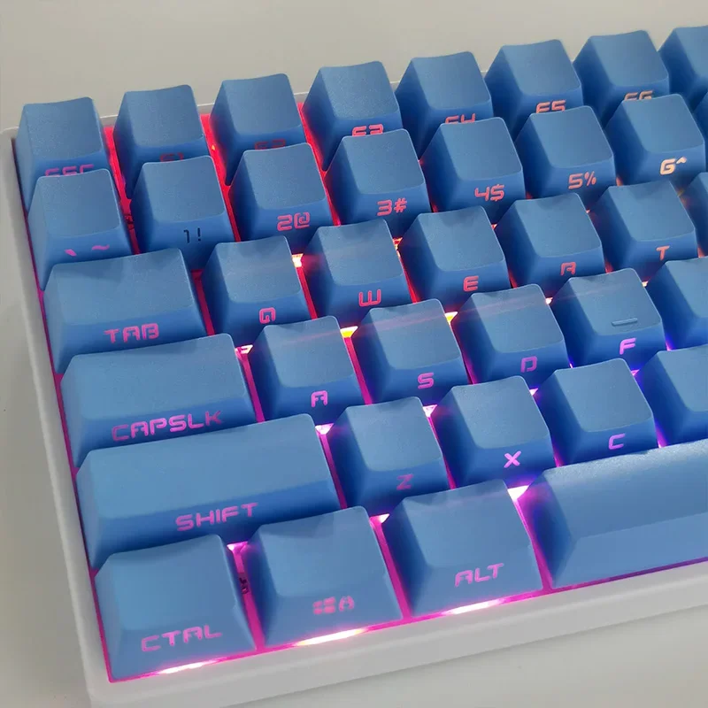 

Sky blue side engraved keycaps, character light transmission OEM height PBT micro-matte surface for customized mechanical keyboa