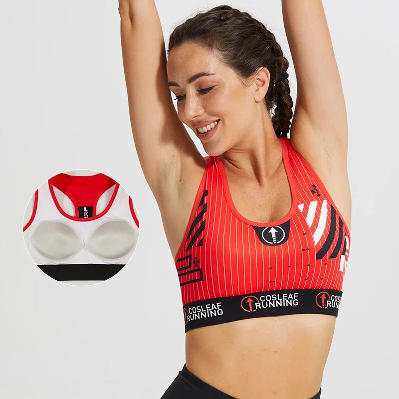 

Sports Top Woman Gym Bra Back Closure Workout Yoga Bras With Fixed Pads Printing Shockproof Athletic Bra Fitness Running Wear