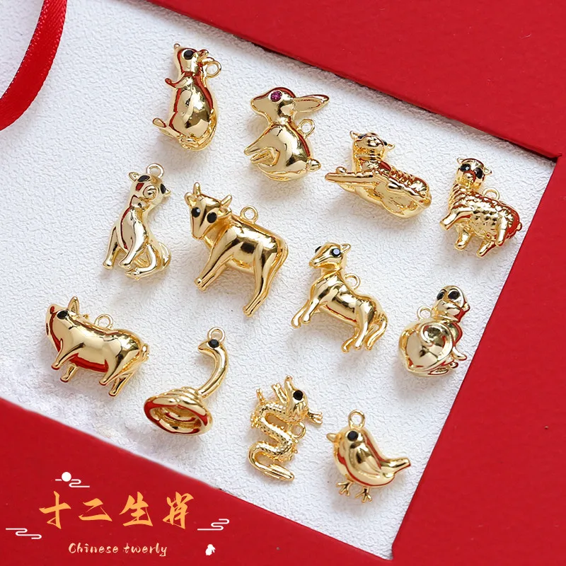 6pcs Copper Plated Gold Color Zodiac Pendant DIY Handmade Jewelry Hand Necklace Earrings Pendant Materials Charms