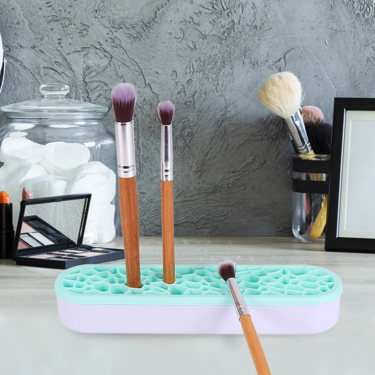

Держатель для кистей для макияжа, подставка для сушки кистей, органайзер, прочная силиконовая подставка для хранения и демонстрации, устойчивая к царапинам, зеленая