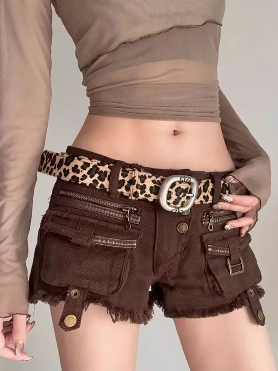 Short en jean taille basse Y2k avec poches pour femmes, pantalon chaud Jens enveloppé dans les hanches